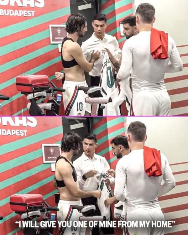 球衣一经跟别东说念主换了，C罗向索博开心：我把我家里的一件给你