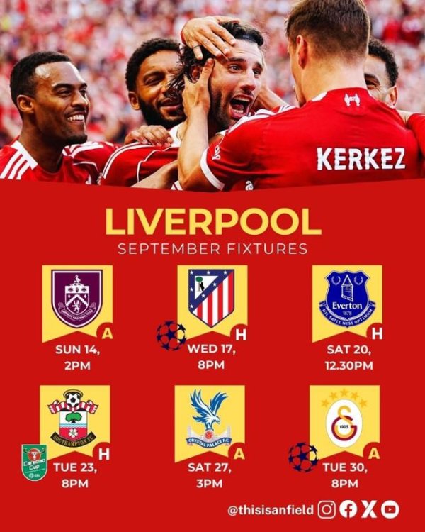 妖怪赛程开启！利物浦9月下半月17天6赛，终末还要远征土耳其