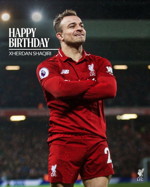 利物浦祝沙奇里34岁生辰安逸，效能赤军期间出战63场8球9助