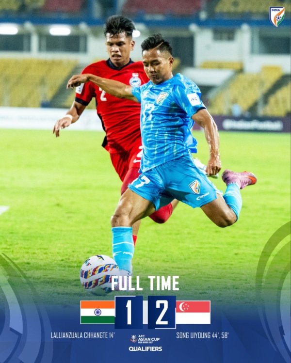 无缘亚洲杯正赛！印度1-2遭新加坡逆转，4场比赛2平2负难求一胜