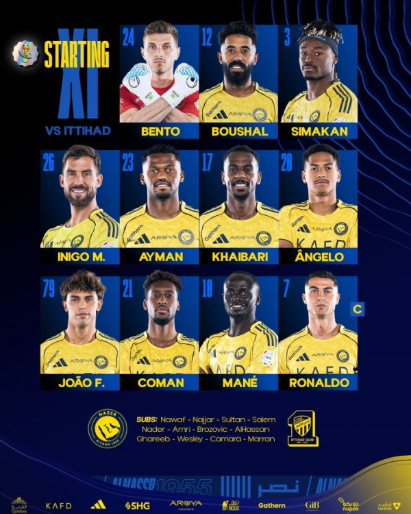 沙金冠-告捷vs吉达聚合：C罗、马内、科曼首发，菲利克斯出战