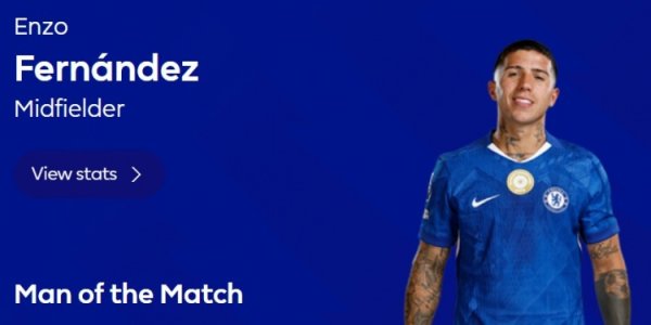 破门锁定胜局，英超官方：恩佐当选切尔西2-0伯恩利全场最好